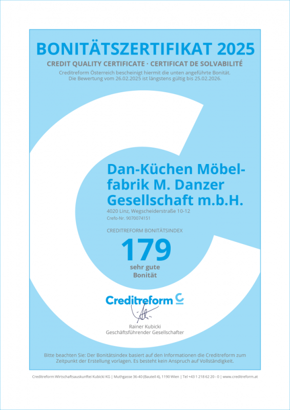 Bonitätszertifikat 2025 DANKÜCHEN Auszeichnung